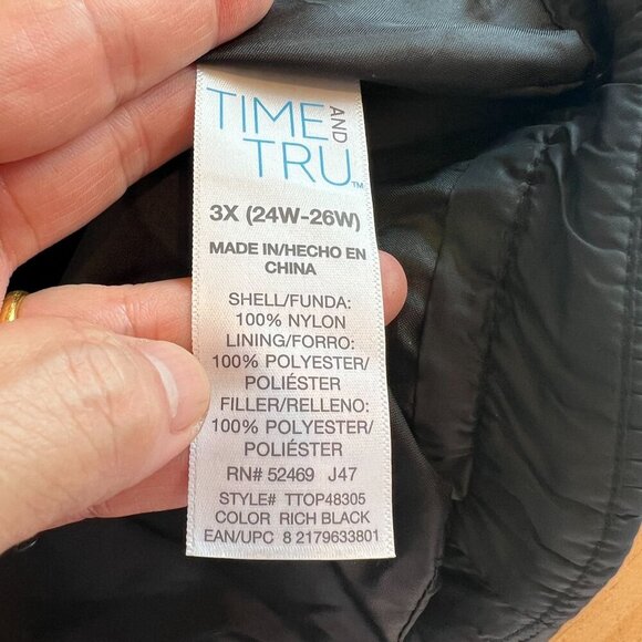 Time and Tru Womens Plus Size 3X Quilted Bubble Jacket Black Windproof - Picture 9 of 12